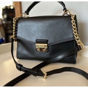 Michael Kors MK Womens Sloan Medium Leather Satchel ‎ Black Crossbody Bag, Purse